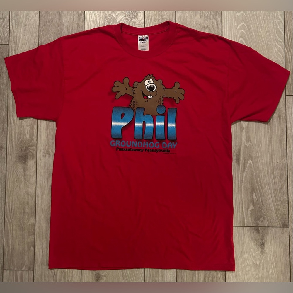 Punxsutawney Phil Groundhog Day T-Shirt-XL-Red-February